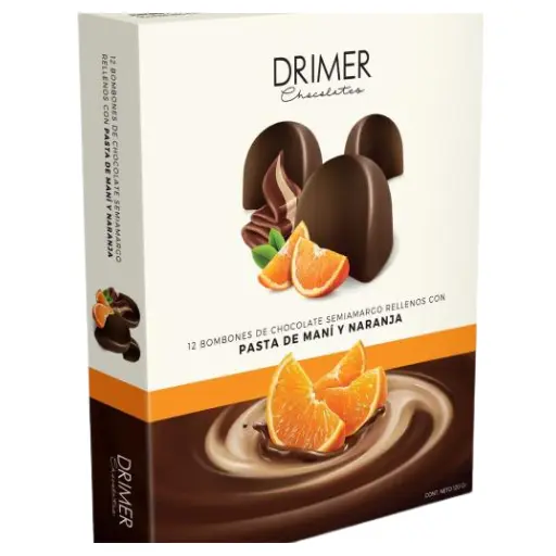 Caja de bombones pasta de mani y naranja drimer x12